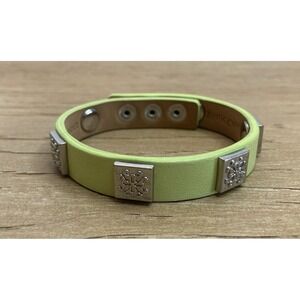 Rustic Cuff Silver Tone  Light Green Leather Bracelet
